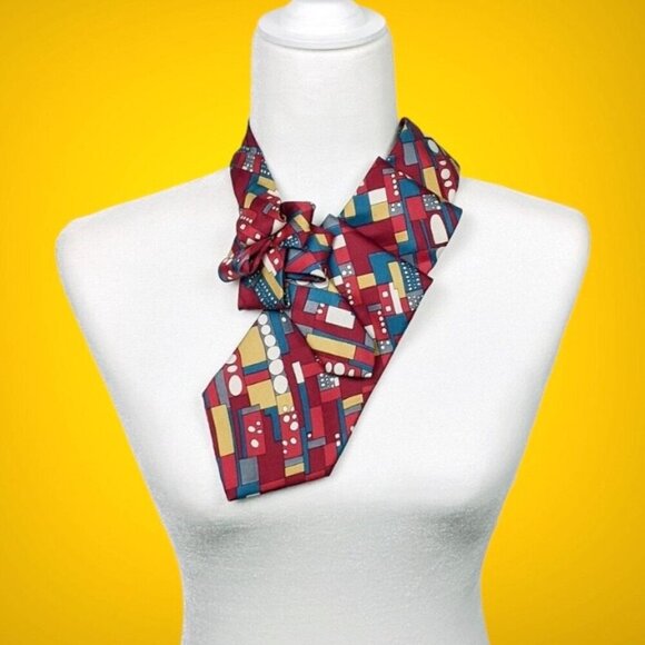 Red Abstract Ascot Scarf - Sustainably Made Accessories - Women's Ties - Picture 1 of 7